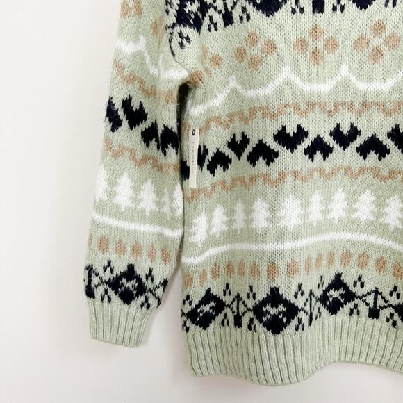 NWT Anthropologie Green Fair Isle Turtleneck Oversized Winter Holiday Sweater S - Picture 8 of 14
